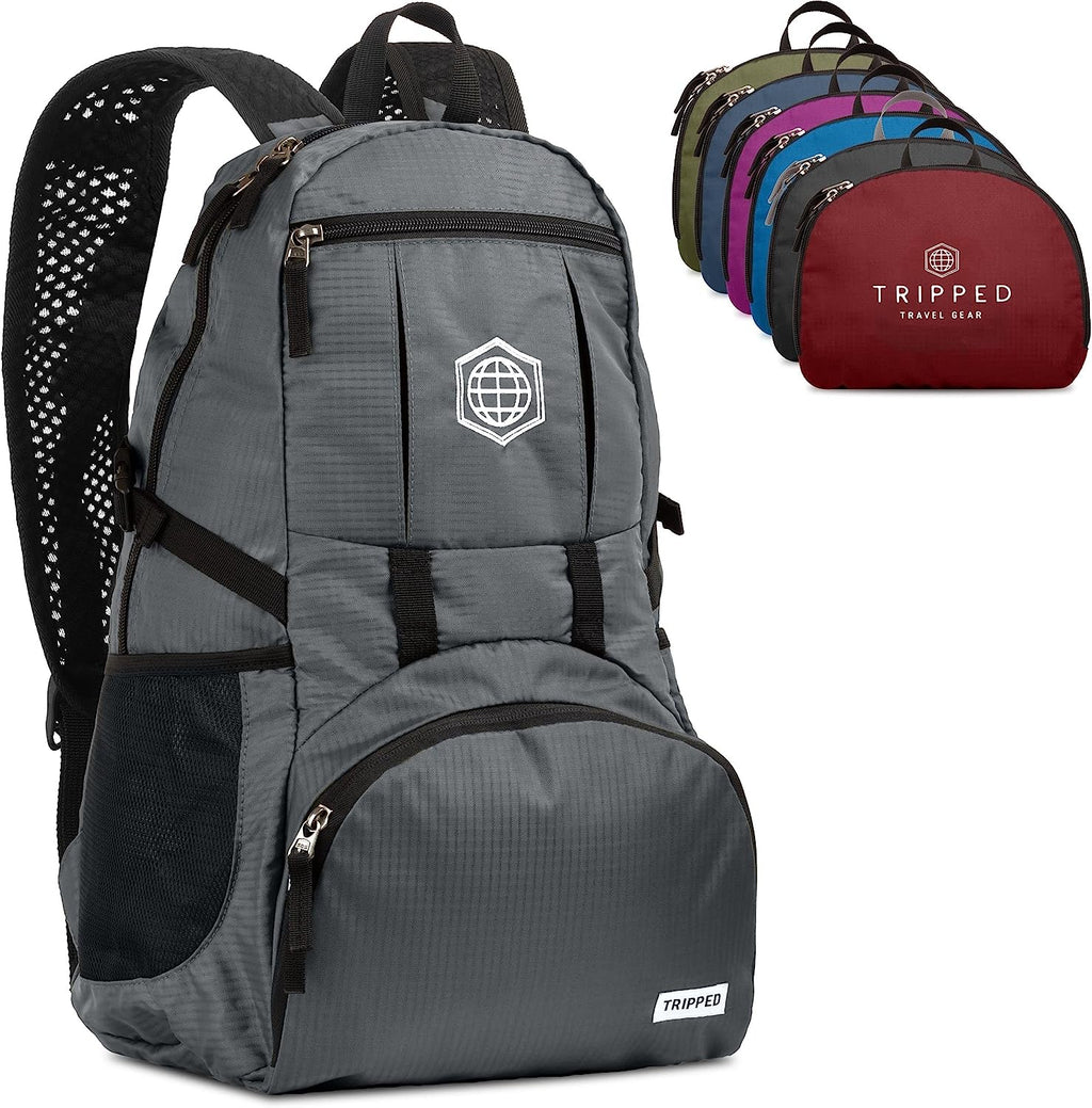 Granite Grey 35L Foldable Backpack, Lightweight, Packable, with Padded Shoulder Straps, Ideal for Travel, Hiking, and Everyday Use