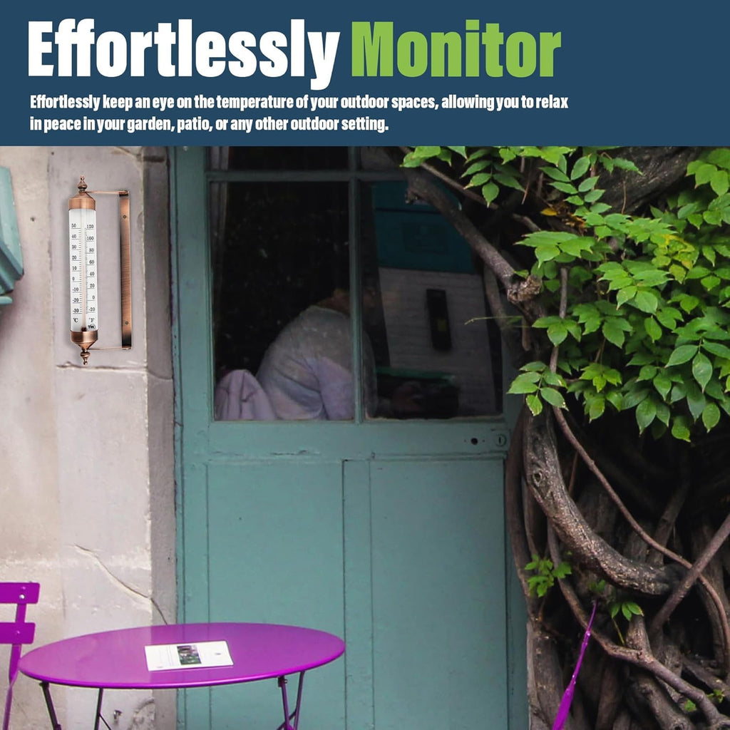 Outdoor Thermometer with Bronze Effect Design - Stylish Garden Thermometer Outdoor Suitable for outside Temperature Gauge Wall Greenhouse Garage Easy to Hang