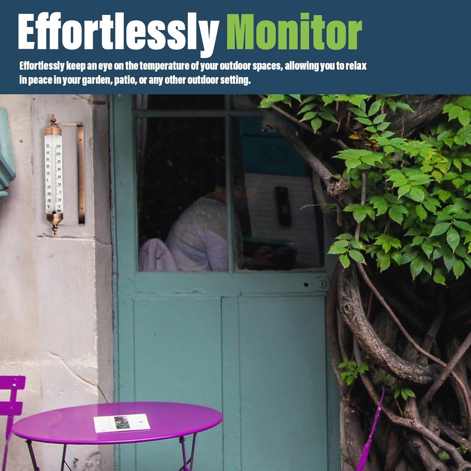 Outdoor Thermometer with Bronze Effect Design - Stylish Garden Thermometer Outdoor Suitable for outside Temperature Gauge Wall Greenhouse Garage Easy to Hang