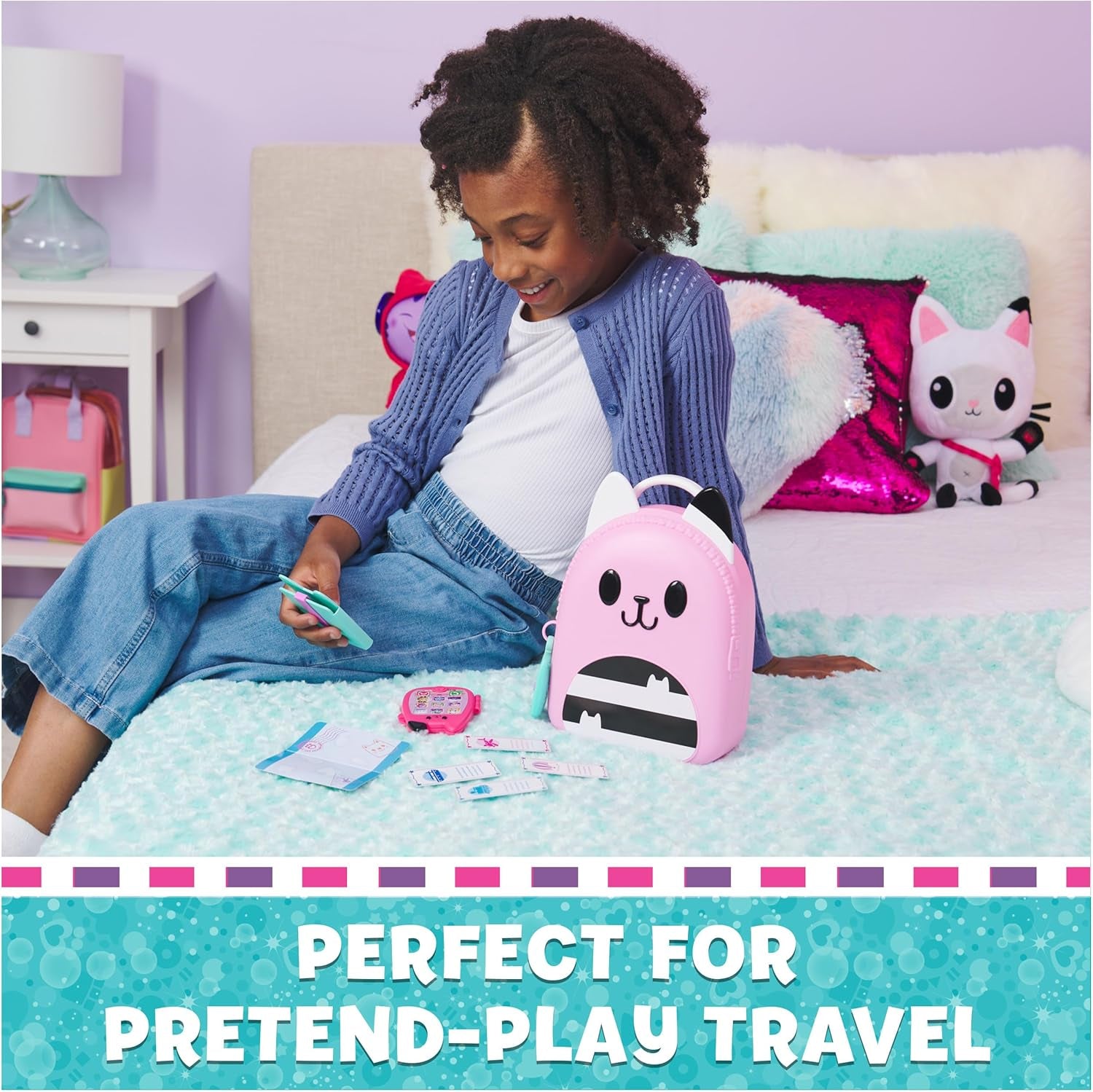 , Gabby Girl On-The-Go Travel Set, Pretend Play Travel Toys, Toy Passport, Toy Phone and Compass Charm, Kids Toys for Girls & Boys 3+