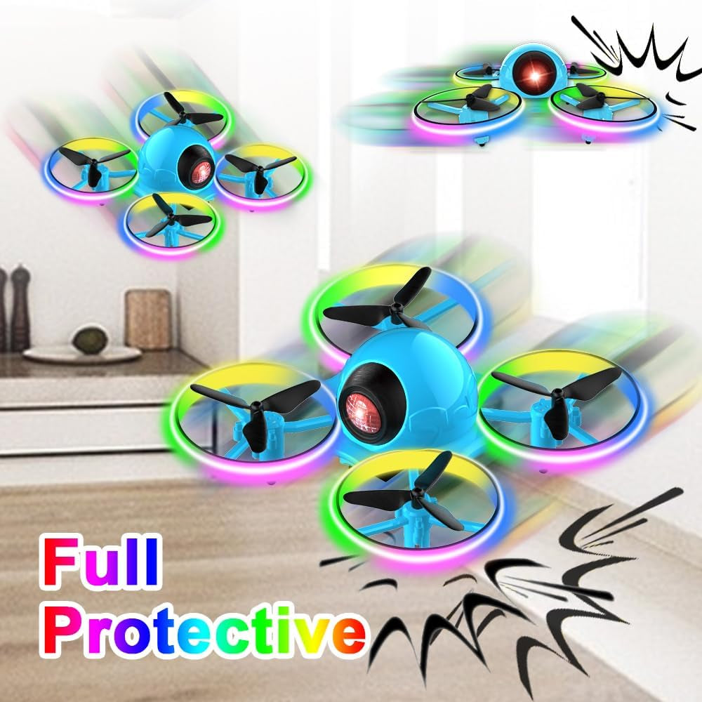 Mini Drone for Kids, 4.9 Inch Small Flying Toys Drones with LED Light One Key Take off Spin Flips RC Mini Drones Nano Quadcopter Long Flight Time Drones for Beginners and Adults, Blue