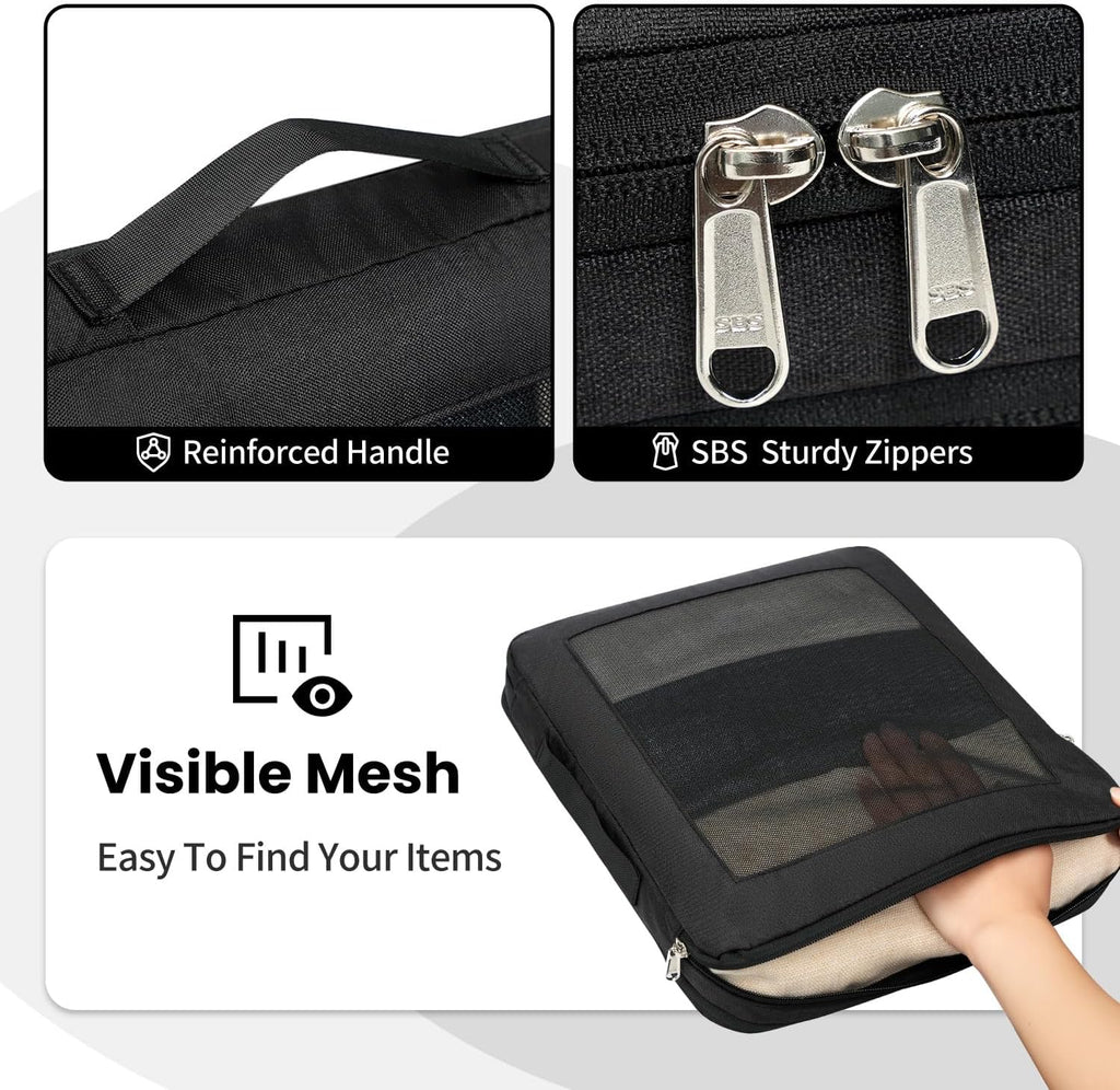 Large Compression Packing Cubes, Full Open Visible Design， Expandable Packing Organizer with Travel Shoe Bag for Suitcase & Backpack, 4 Set Lightweight Travel Bags for Vacation & Camping