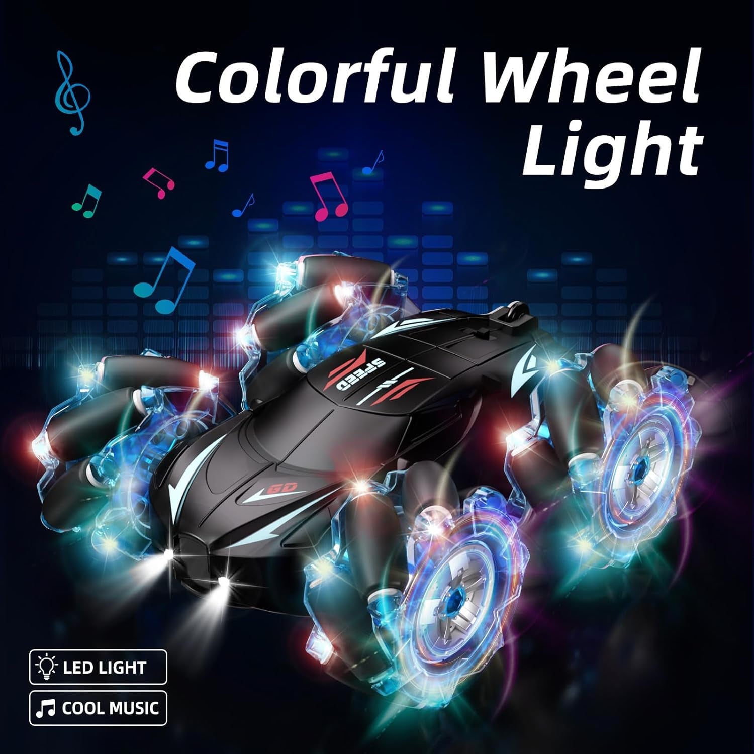 RC Stunt Car, 2.4Ghz 4WD Gesture Sensing Remote Control Car with Cool Light and Music, Double-Sided 360° Flips RC Cars for Boys Age 6-12 8-12 Birthday Christmas Toy Cars(Blue)