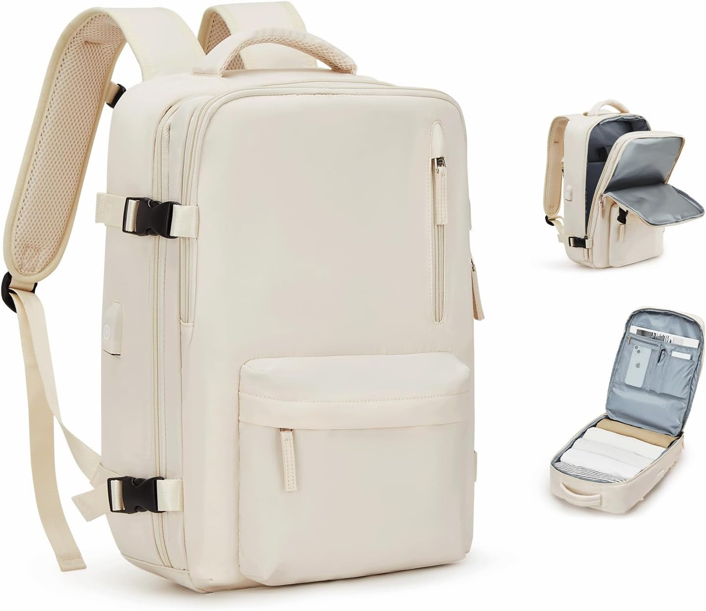 Carry on Travel Laptop Backpack for Women Men, Flight Approved,Backpack, Hiking Outdoor Sports Rucksack Casual Daypack Bag Backpack, Beige Simple