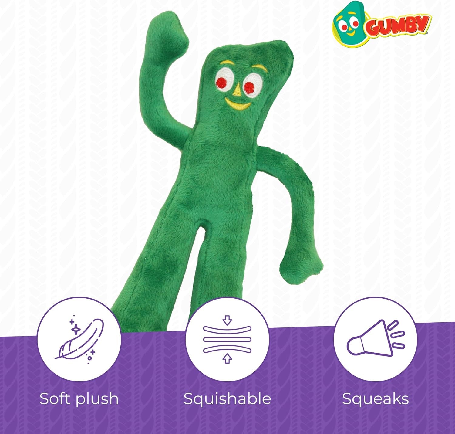 Gumby Dog Plush Toy - Squeaky Toy for All Dogs - Extra Soft Plush W/ Flexible Legs & Arms - Stuffed Animal for Cuddling & Playing - Cute Dog Pet Toy (9", Green)