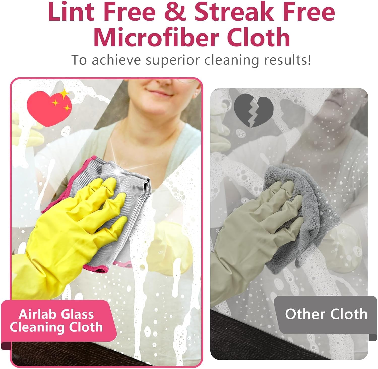 6X Double-Sided Glass Cloth, Window Cleaning Cloths Streak Free, Thickened Magic Cleaning Cloth for Home All Purpose, Lint Free Polishing Cloth for Mirrors, Stainless Steel and Glass Cabinets
