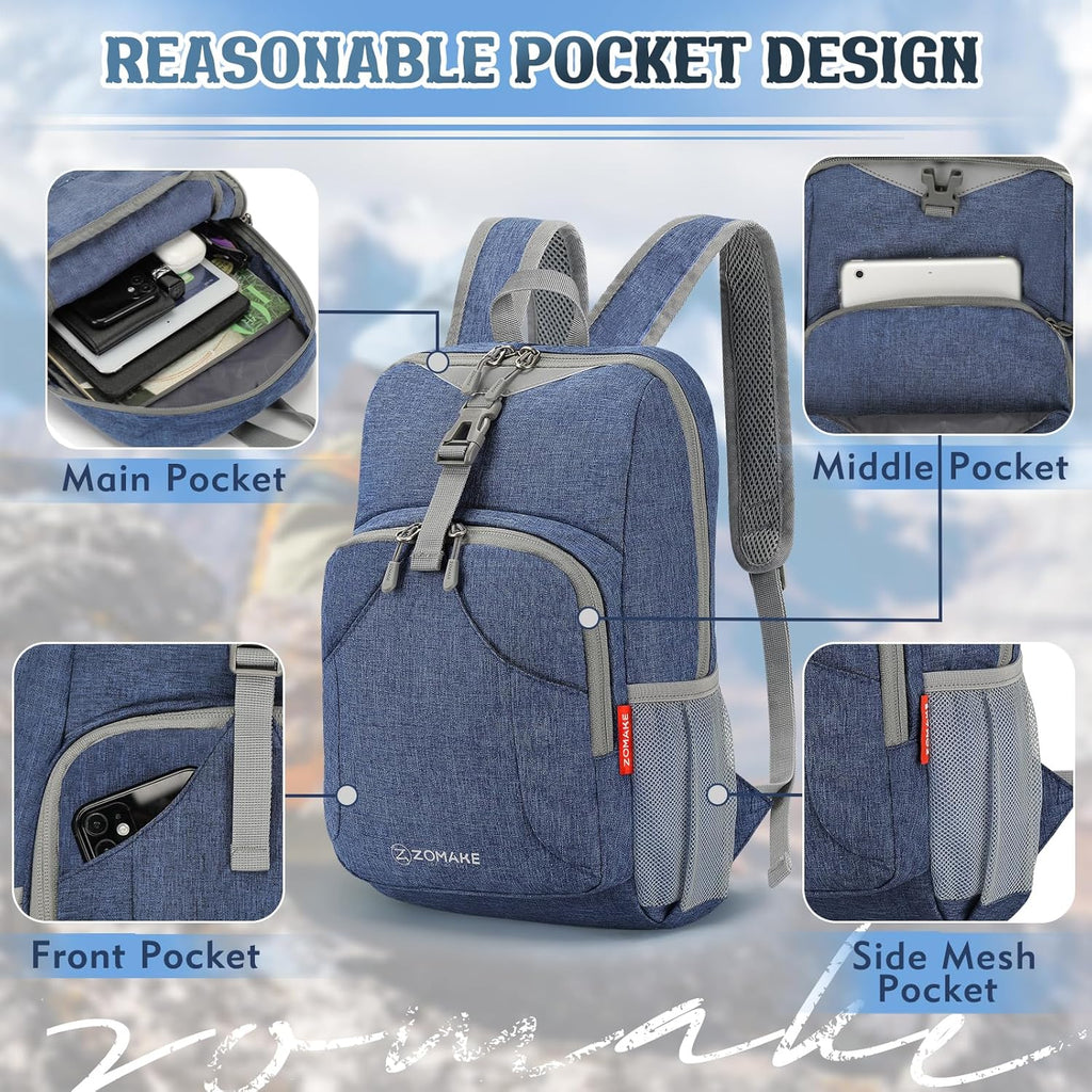 Ultra Lightweight Backpack 10L, Small Hiking Daypack Water Resistant Travel Daybag Ultra Light Backpacks for Hiking (Navy Blue)