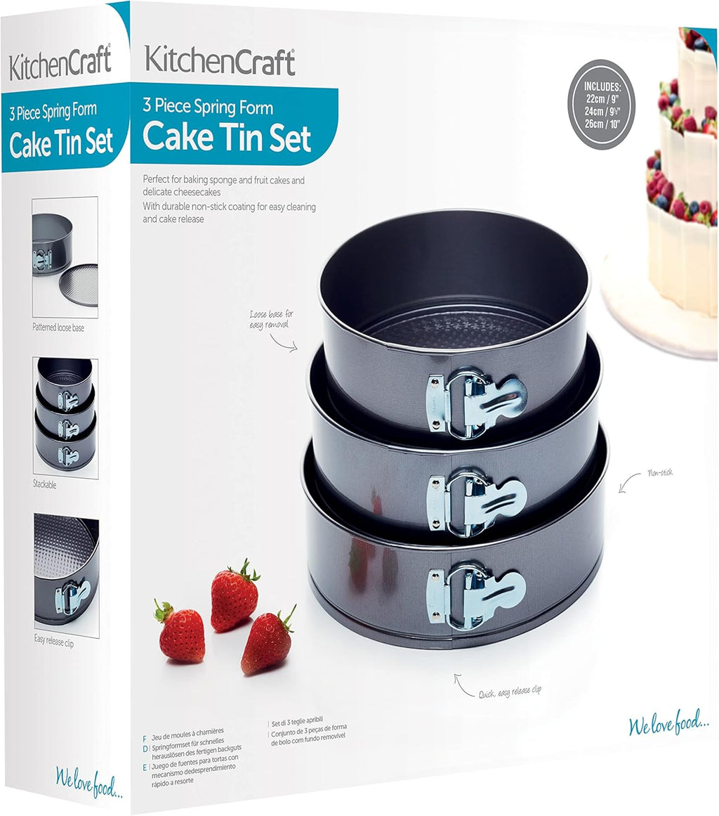 Springform Cake Tins with Non Stick Coating in Gift Box, Round, Set of 3, Black