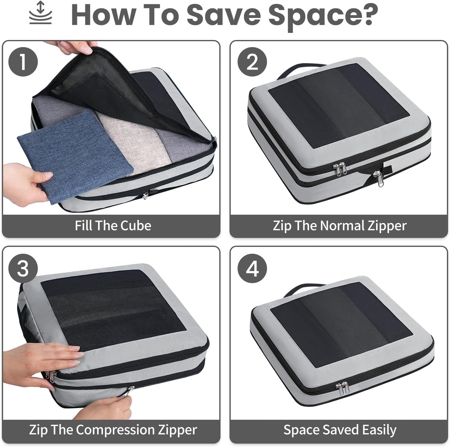 Large Compression Packing Cubes, Full Open Visible Design， Expandable Packing Organizer with Travel Shoe Bag for Suitcase & Backpack, 4 Set Lightweight Travel Bags for Vacation & Camping