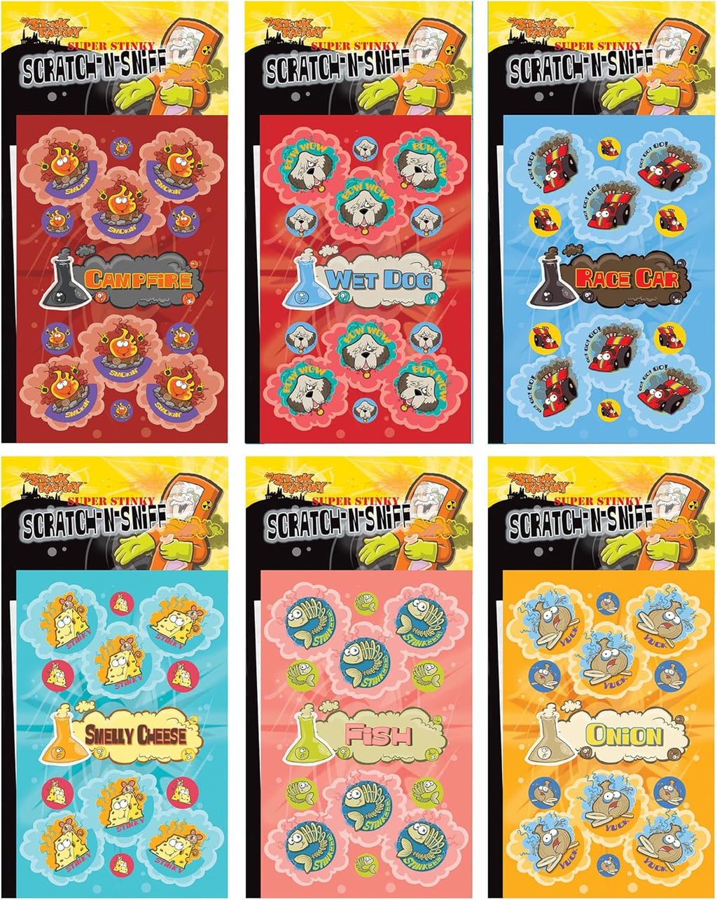 Dr. Stinky'S Scratch N Sniff Stickers 6-Pack, Fish, Campfire, Wet Dog, Smelly Cheese, Race Car, Onion, 162 Total