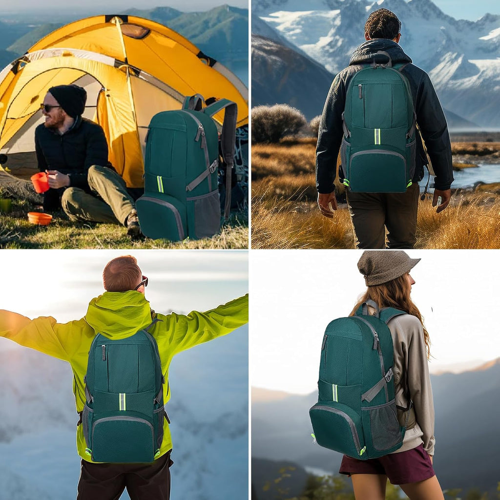 Hiking Backpack, 35L Camping Travel Backpack Packable Outdoor Sports Camping, Water Resistant Lightweight Travel Daypack for Men Women, Green