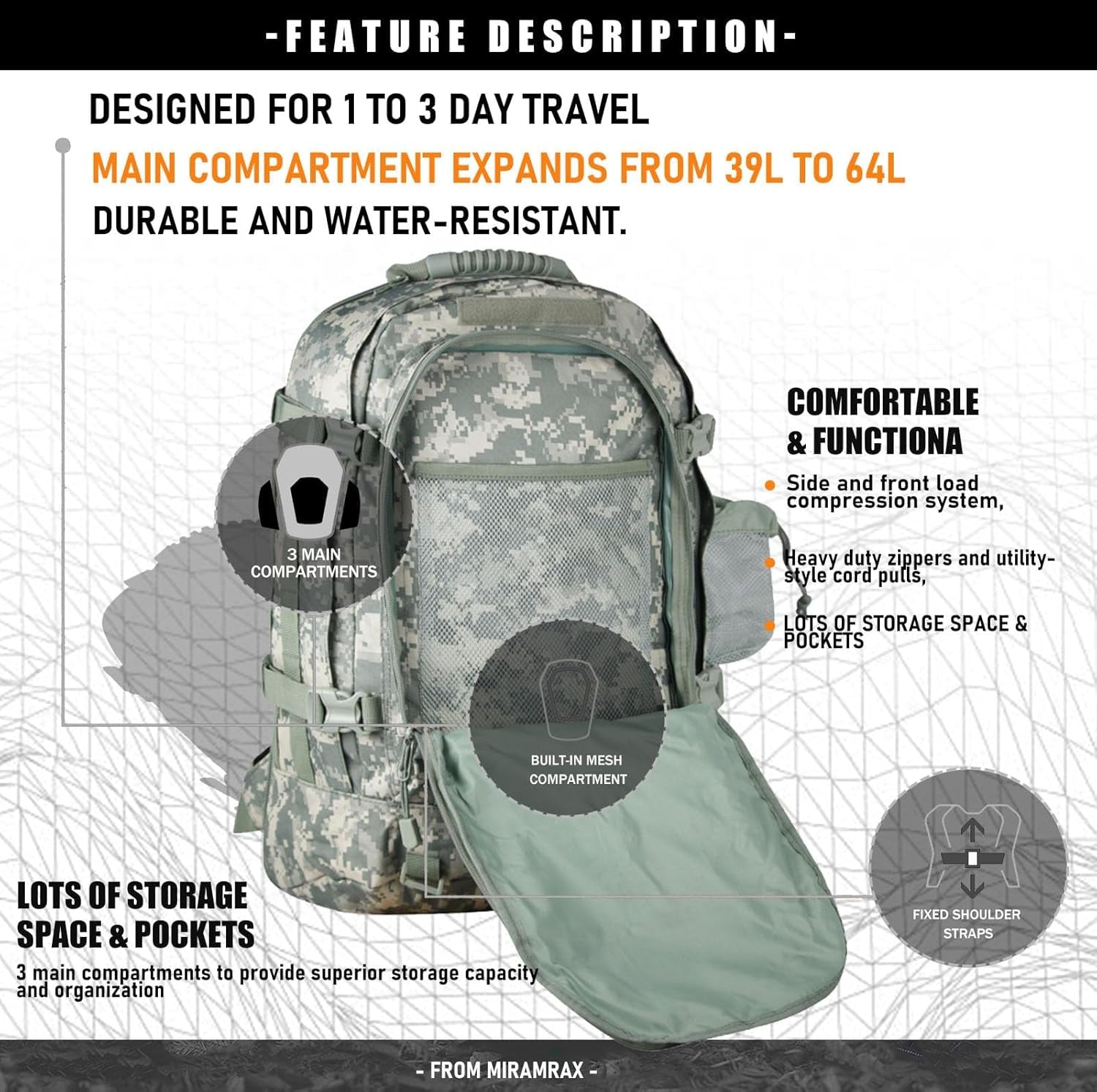 Tactical Backpack Military Hiking Daypack - Molle Backpack for Men 3 Day Assault Pack Bug Out Bag for Camping (AC Camo)