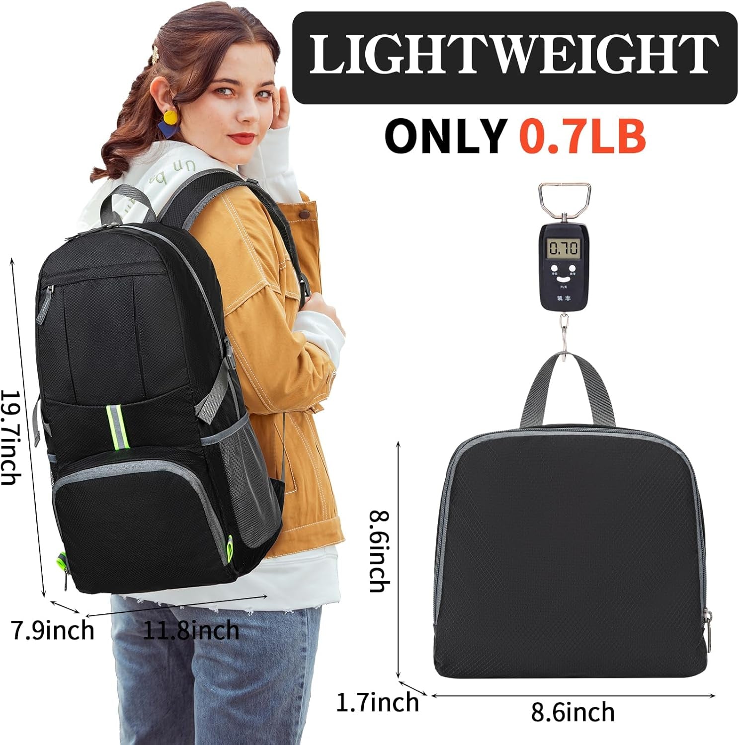 Hiking Backpack, 35L Camping Travel Backpack Packable Outdoor Sports Camping, Water Resistant Lightweight Travel Daypack for Men Women, Black