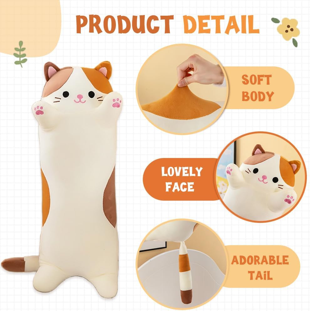 Long Cat Plush Pillows, Cute Cat Stuffed Animal Kitten Soft Huggable Cat Plush Toys Pillow for Kids and Adults, 1Pcs, 70Cm/ New Beige