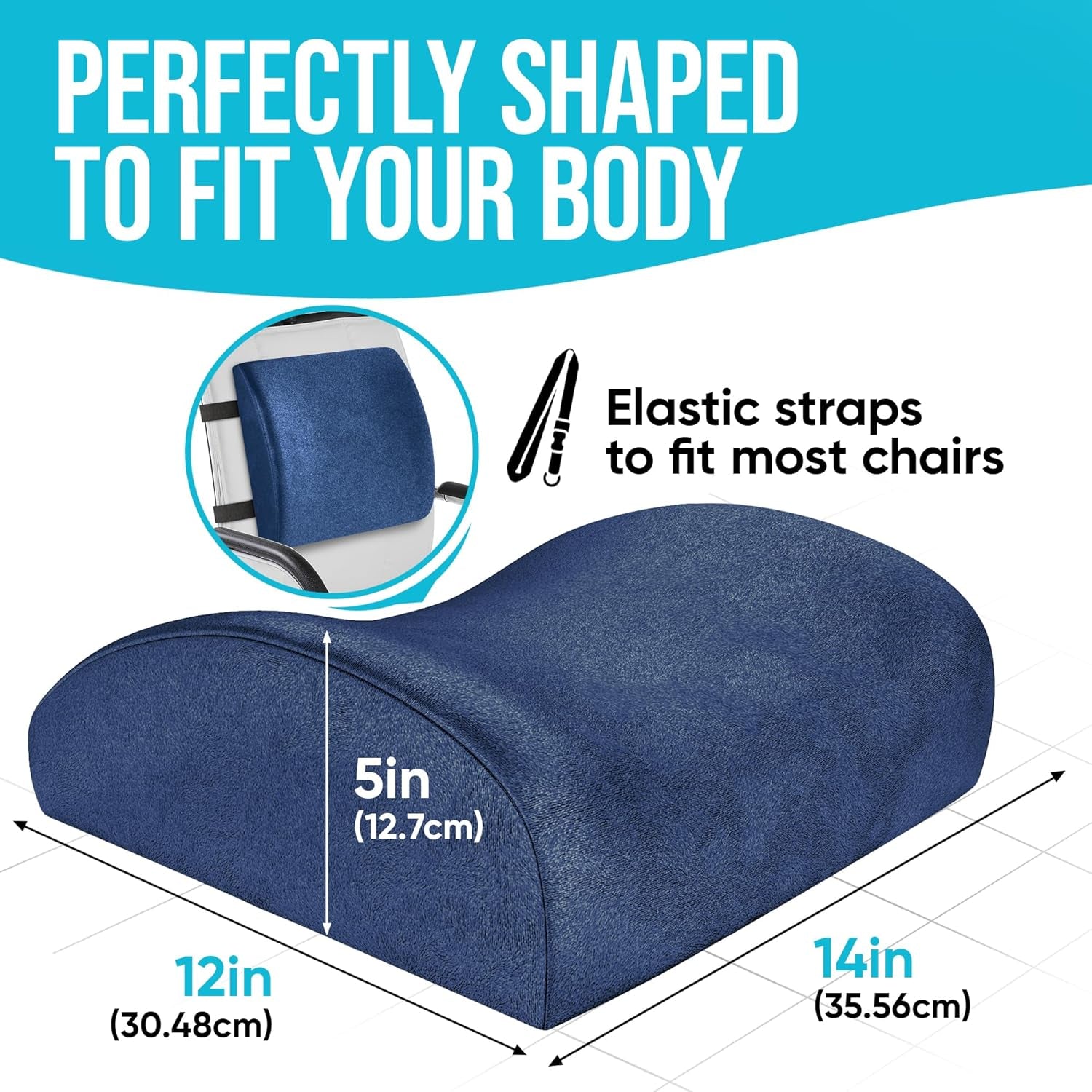 Lumbar Support Cushion, Back Support for Office Chair and Car Seat, Back Rest for Gaming Chair, Memory Foam Pillow, Desk Chair Cushion, Breathable & Washable Cover, Adjustable Straps