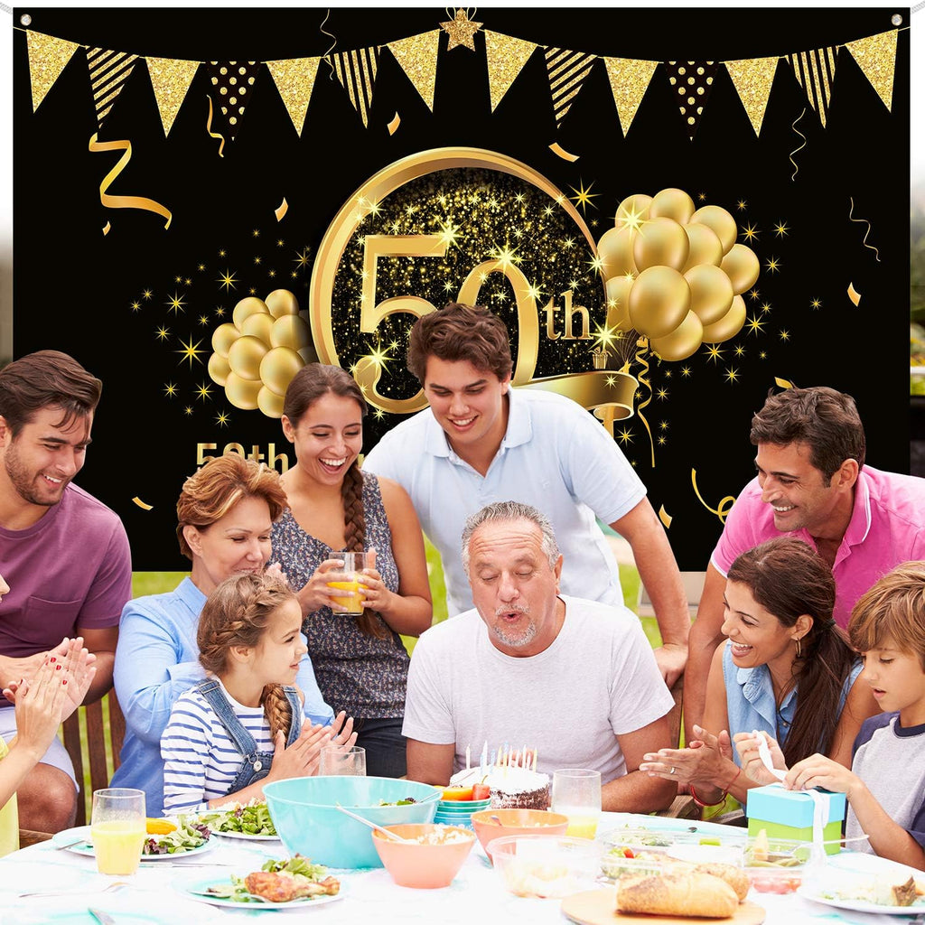 50Th Anniversary Birthday Decorations 1975 50Th Party Black Gold Background 72.8 X 43.3 Inch Wedding Anniversary Birthday Party Photo Background Cake Table Extra Large Wall Decor Props