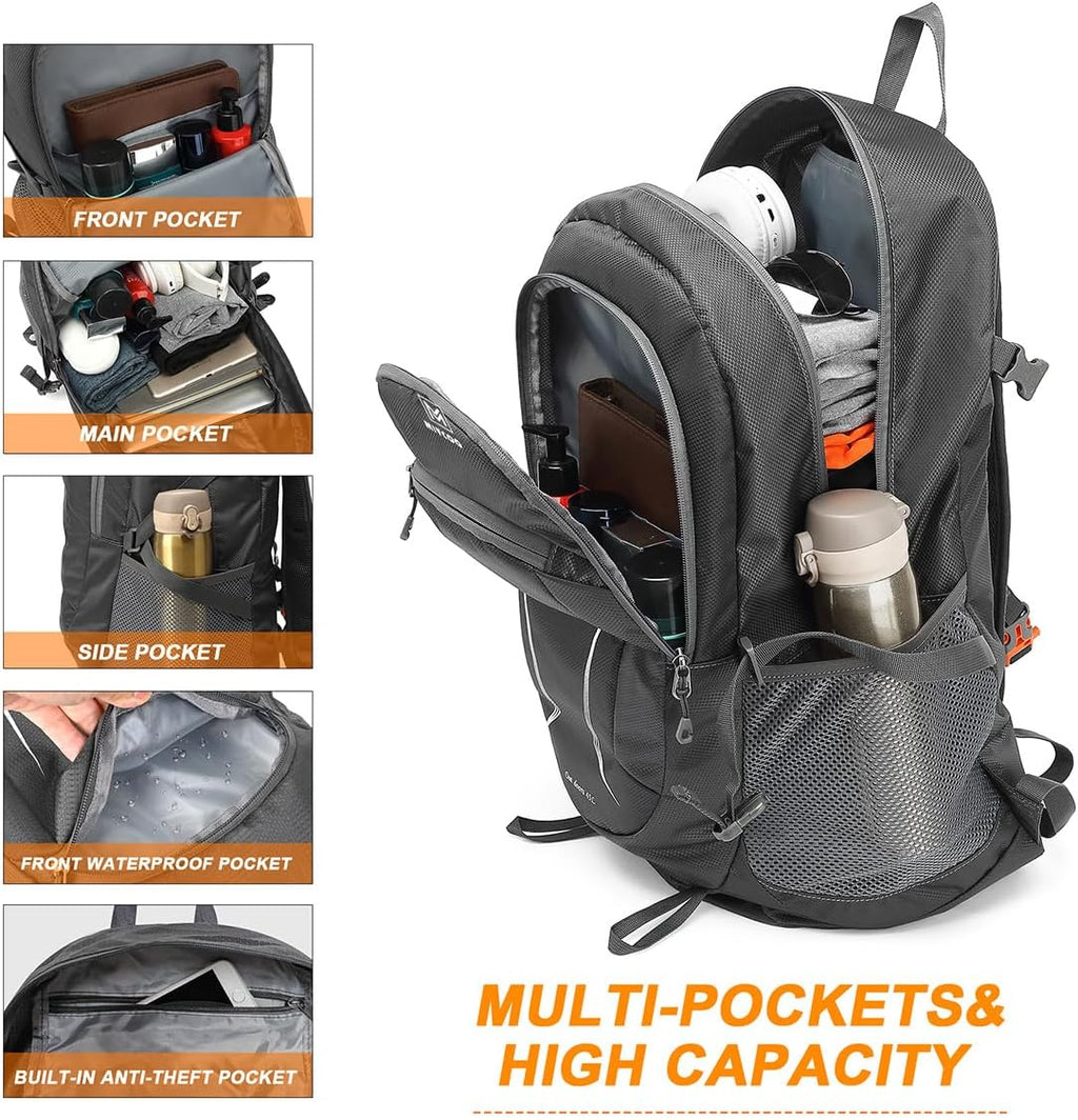 Lightweight Backpack for Men Women - Packable Hiking Travel Backpack - Foldable Outdoor Camping Waterproof Daypack Grey