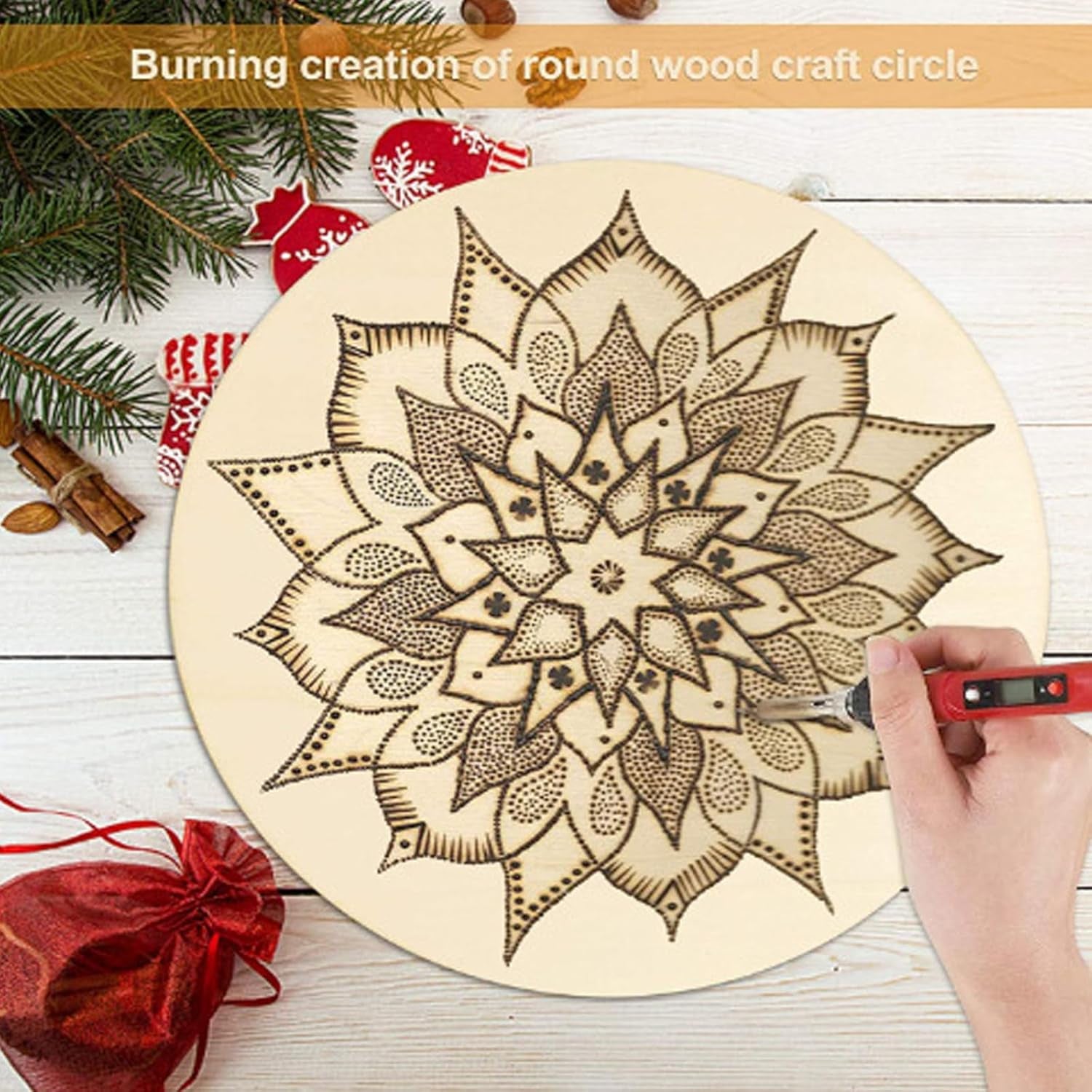 46Pcs Unfinished Blank Wood Slices - Pyrography Wood Blanks, 7Sizes Natural Wooden Pieces round Square Hearts with Predrilled Hole &5M Twine, Woodcraft Circles for Craft, DIY, Decor Painting, Coasters