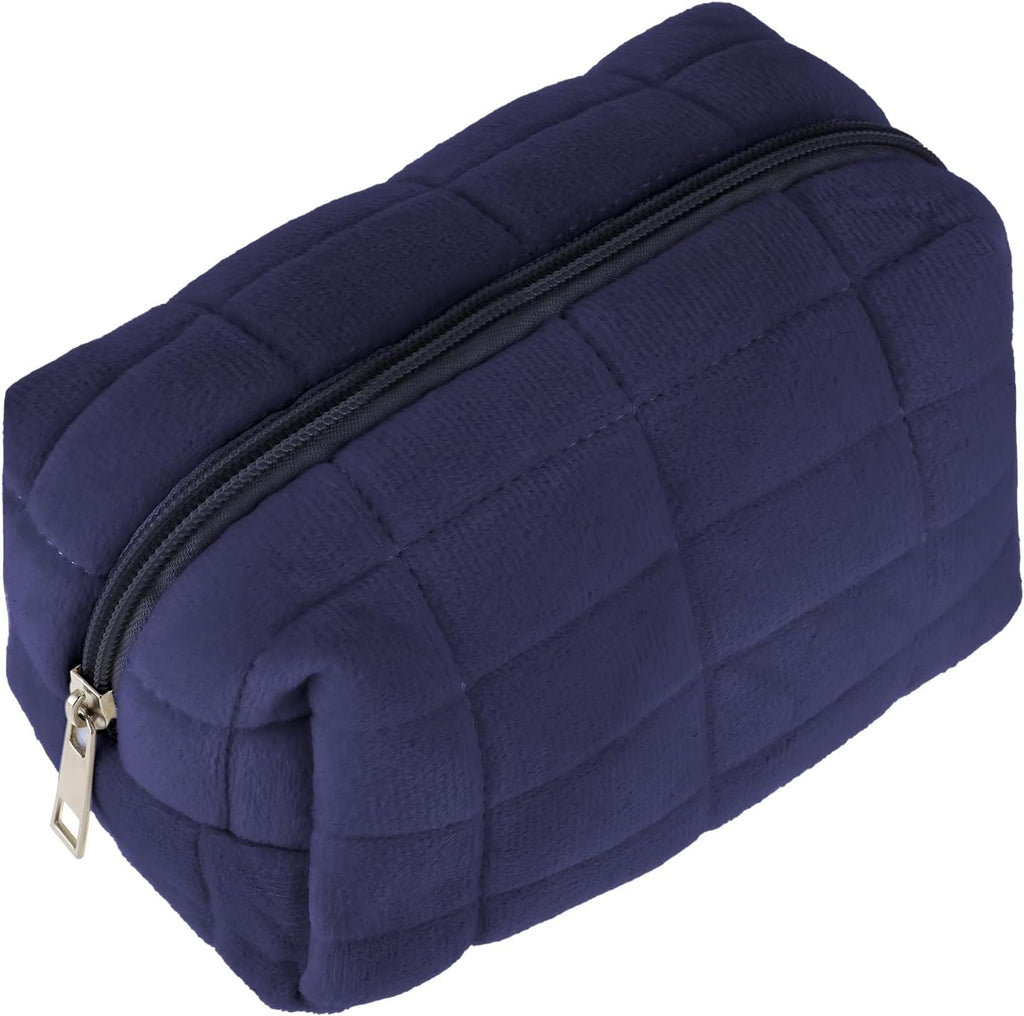 Makeup Bag Soft Pouch Pencil Case Aesthetic Cosmetic Pouch Bathroom Shower Fuzzy Plush Toiletry Organizer Make up Organize Accessories Travel Bag Y2K Purse Containers Women (Navy)
