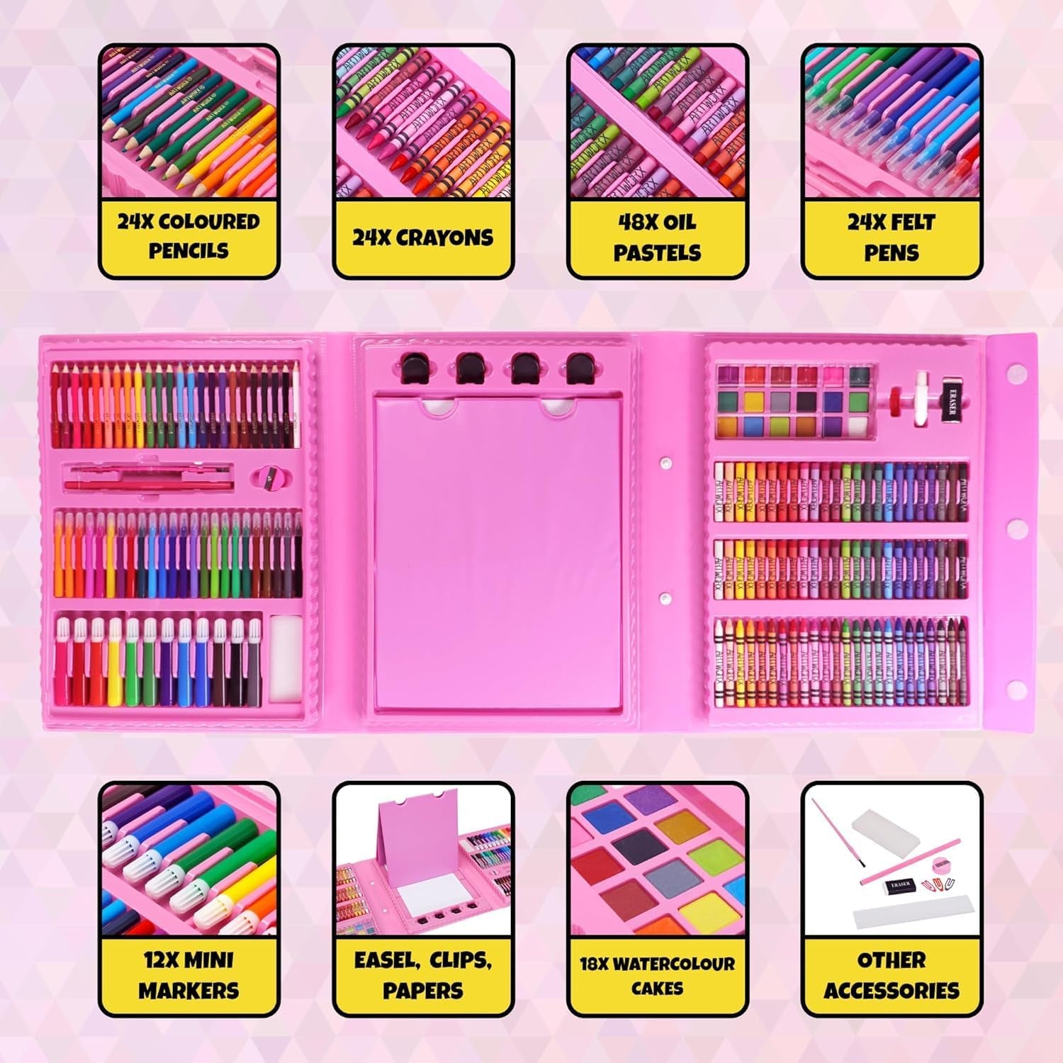 208 Piece Painting and Colouring Set Kids Art Set with Case & Easel - Drawing Set for Kids - Art Set Storage Box - Boys and Girls Gift or Present - Arts & Crafts Supplies for Juniors Age 6-12