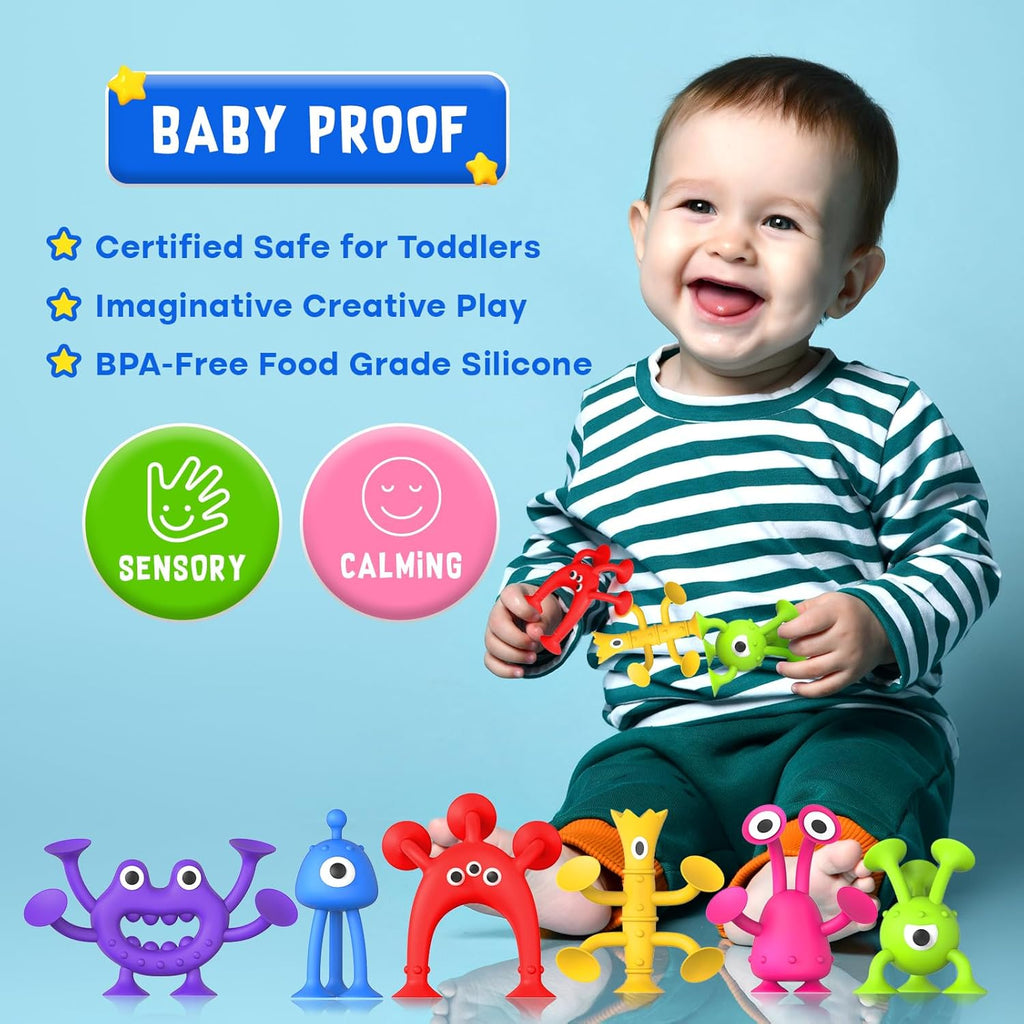Baby Bath Toys Suction Toy: No Hole Bath Toy for Baby Toddlers - Kids Mini Sensory Fidget Suction Cup Toys for Boys Girls - Window Building Toy Travel Essentials Road Trip Activities for Kids Gifts
