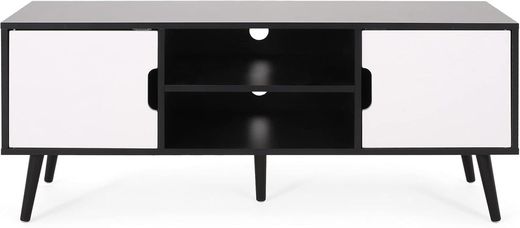 Lena TV Stand with 2 Doors and 2 Shelves, Black, White