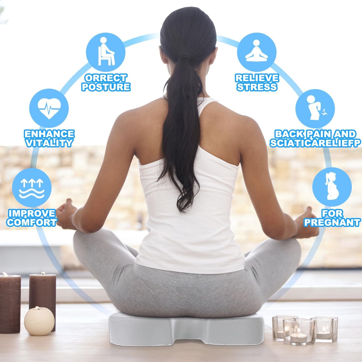 Seat Cushion for Office Chair, Memory Foam for Pain Relief, Non-Slip Coccyx Cushion Washable Removable Cover for Desk Chair/Car Seat/Gaming Chair/Wheelchair,Grey