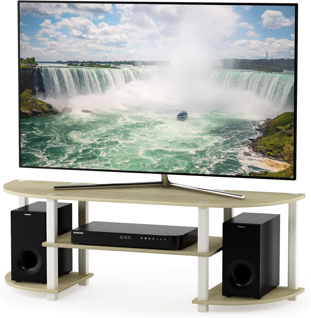 Turn-S-Tube Wide TV Entertainment Center, Cream Faux Marble/White