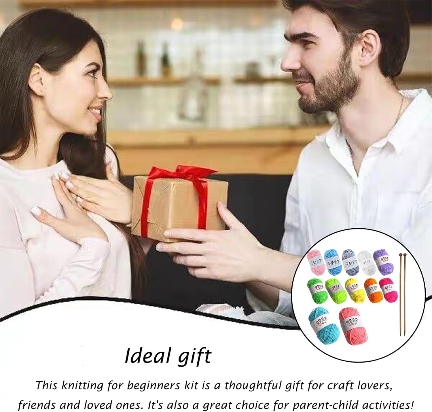 Knitting Kit, Knitting for Beginners Kit, Beginner Knitting Kit, Suitable for Adults Children DIY Weaving Handmade Artworks (12 Colors of Yarn and 2 Knitting Needles)