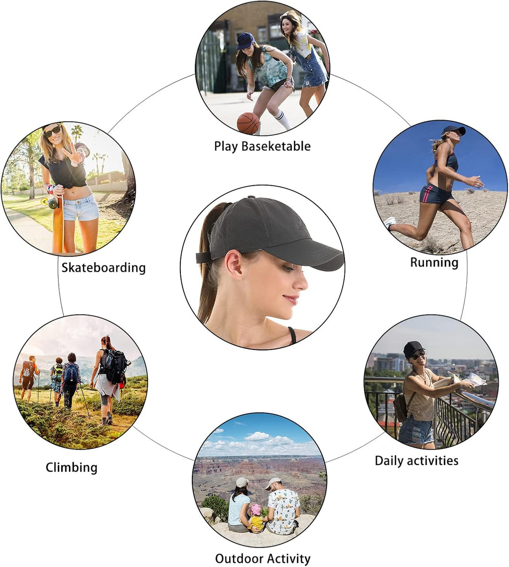 Womens Criss Cross Ponytail Baseball Cap,High Messy Bun Ponycap Quick Drying Mesh Outdoor Sports Hat with Ponytail Hole Adjustable Travel Summer Hat