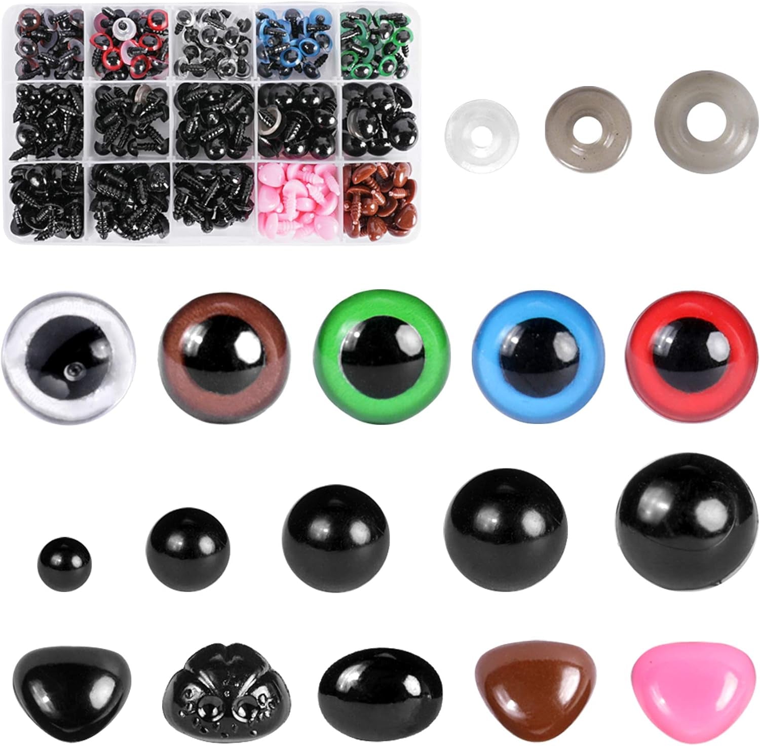Safety Eyes and Noses, 560PCS Included Colourful Craft Doll Eyes 170Pcs (6-14Mm) Safety Nose in Various Size 110Pcs Washers 280Pcs, Animal Safety Eyes for Toys Making Knitted Plush…