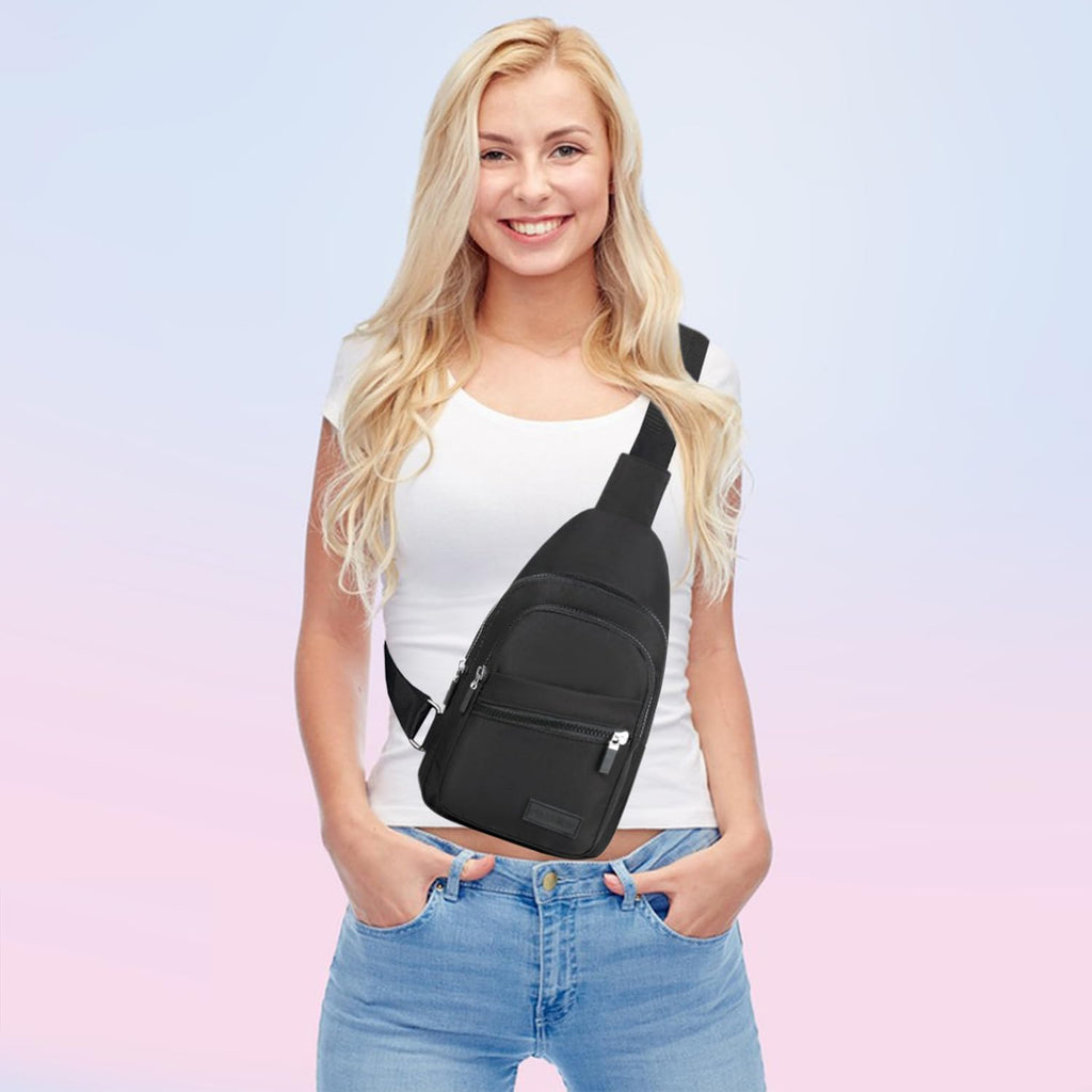Small Sling Backpack Crossbody Sling Bag Fanny Pack Cross Body Bag for Outdoors Hiking Traveling - Black