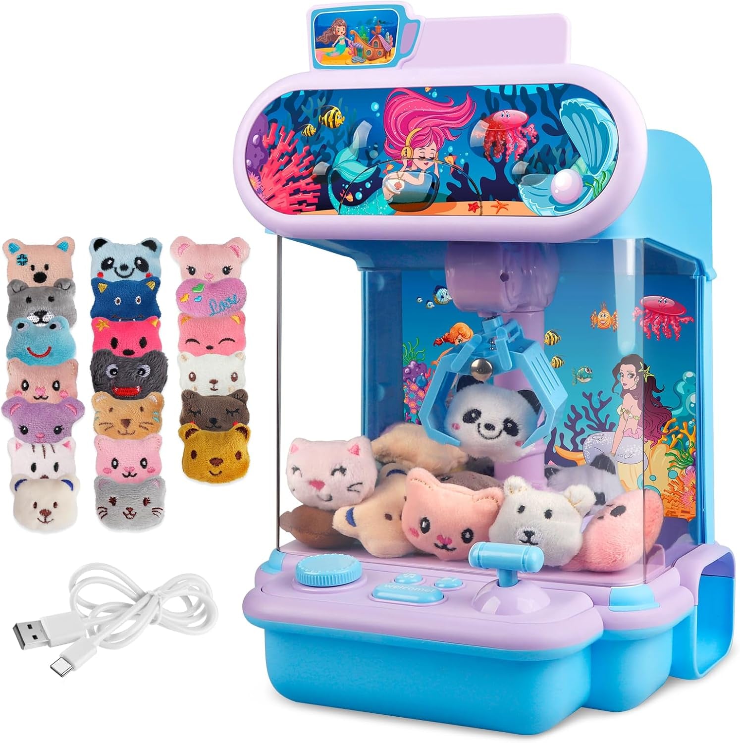 Claw Machine for Kids,Mini Vending Machines Candy Grabber Prize Dispenser Toys for Girls Boys, Electronic Arcade Game with 20 Mini Plush Toys for Party Easter Birthday Gifts