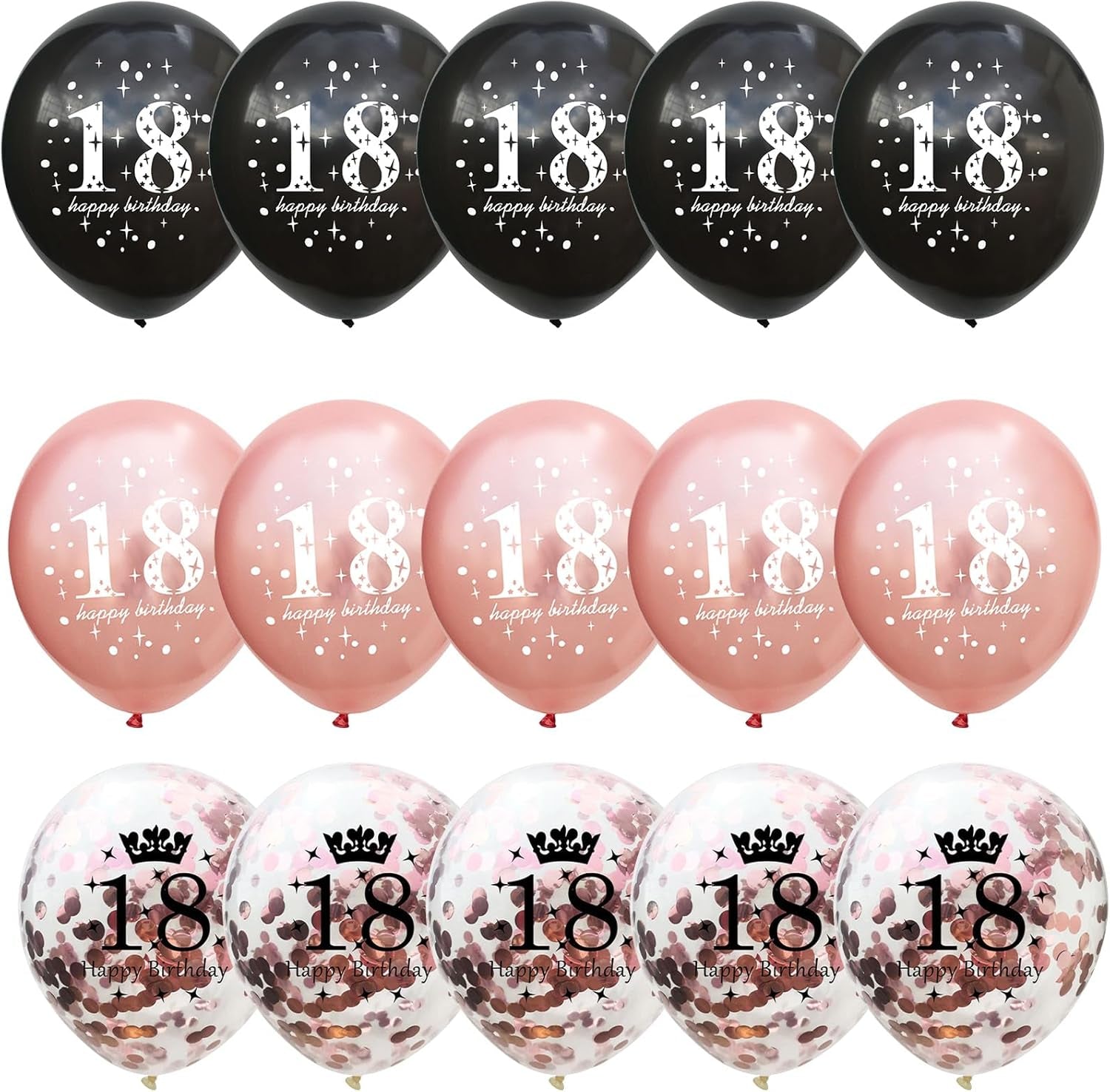 Rose Gold Black 18Th Birthday Decorations for Girls, 15Pcs Happy 18Th Birthday Helium Latex Balloons, Black Rose Gold Confetti 18Th Balloons for Girls Age 18 Years Old Birthday Party Decor Supplies