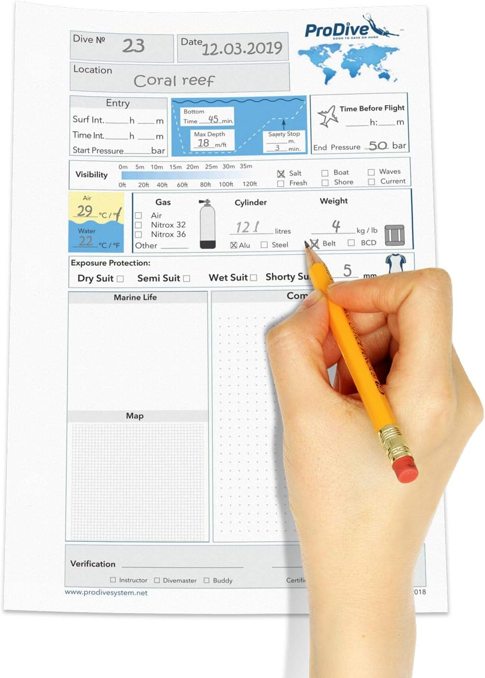 Scuba Diving Log Book Refill Pages for 50 Dives 3 Hole PADI Standard