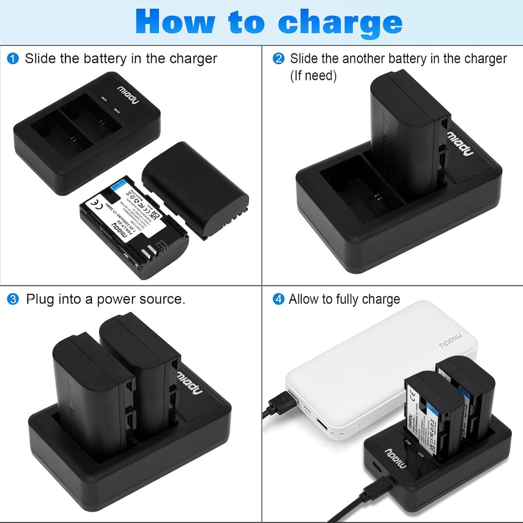 2-Pack LP-E6/LP-E6N Battery and Dual LCD Battery Charger Set - Compatible with EOS 5D Mark II, 5D Mark IV, 6D, 7D, 60D, 70D, 80D, 2350Mah/7.4V
