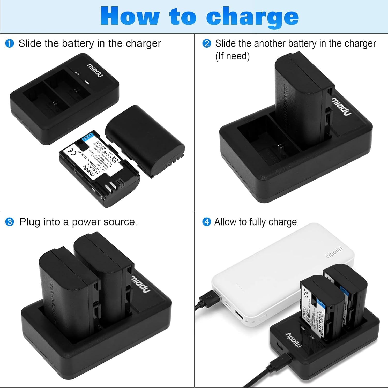 2-Pack LP-E6/LP-E6N Battery and Dual LCD Battery Charger Set - Compatible with EOS 5D Mark II, 5D Mark IV, 6D, 7D, 60D, 70D, 80D, 2350Mah/7.4V
