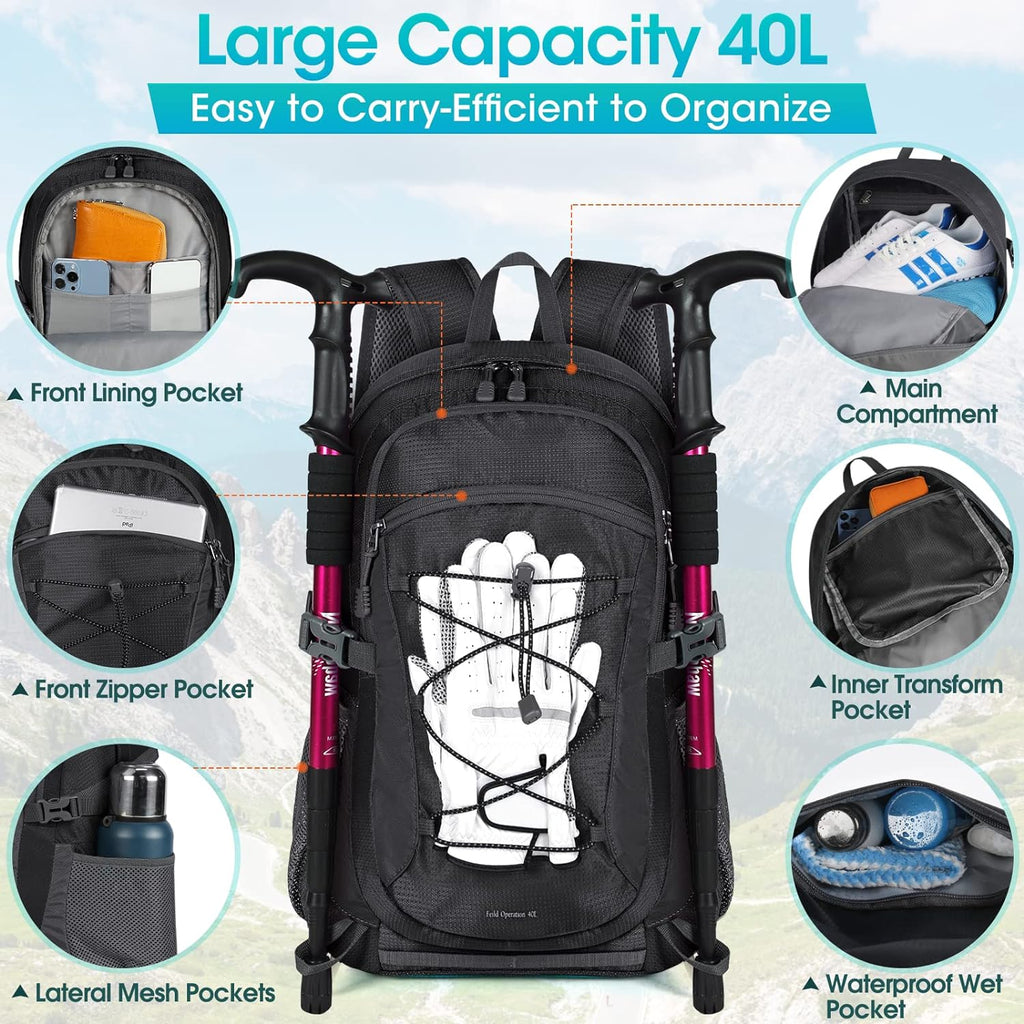 Hiking Backpack 40L Waterproof Camping Backpack Lightweight Packable Backpack for Women Men Outdoor Travel Daypack