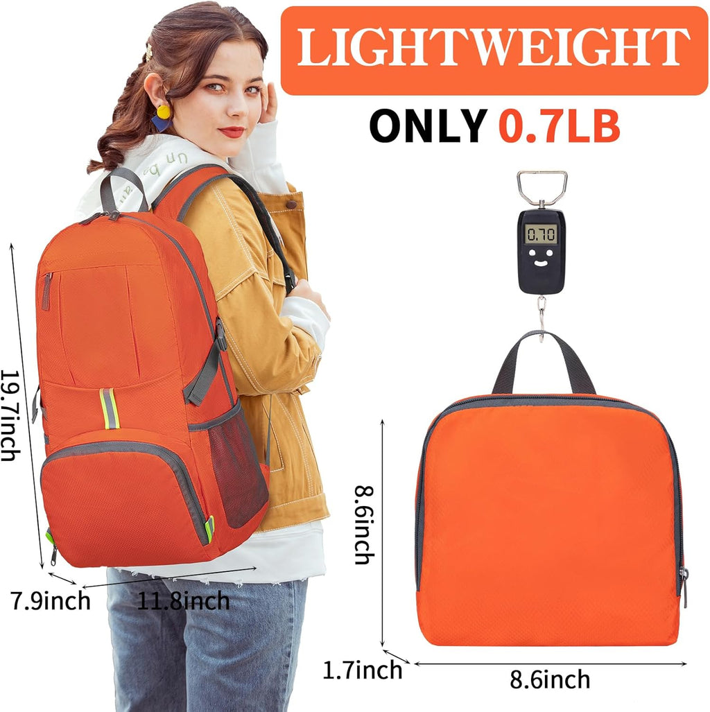 Hiking Backpack, 35L Camping Travel Backpack Packable Outdoor Sports Camping, Water Resistant Lightweight Travel Daypack for Men Women, Orange
