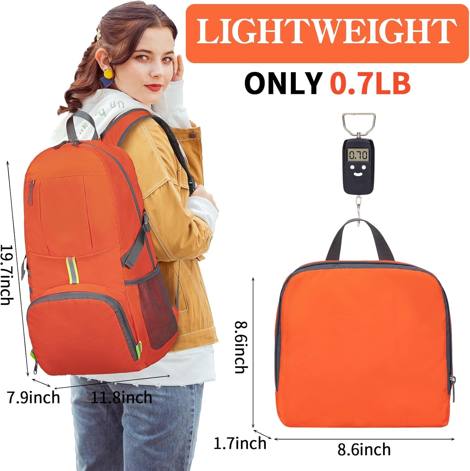 Hiking Backpack, 35L Camping Travel Backpack Packable Outdoor Sports Camping, Water Resistant Lightweight Travel Daypack for Men Women, Orange