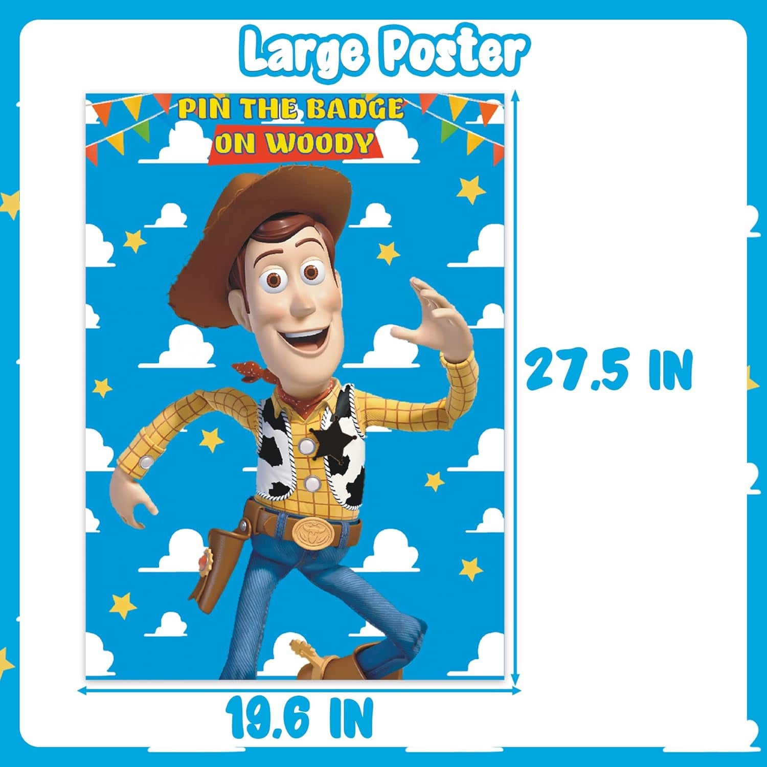 Toy Inspired Story Party Supplies, Toy Inspired Story Birthday Decorations, Pin the Badge on Woody Party Game Large Poster for Toy Inspired Story Party Decorations