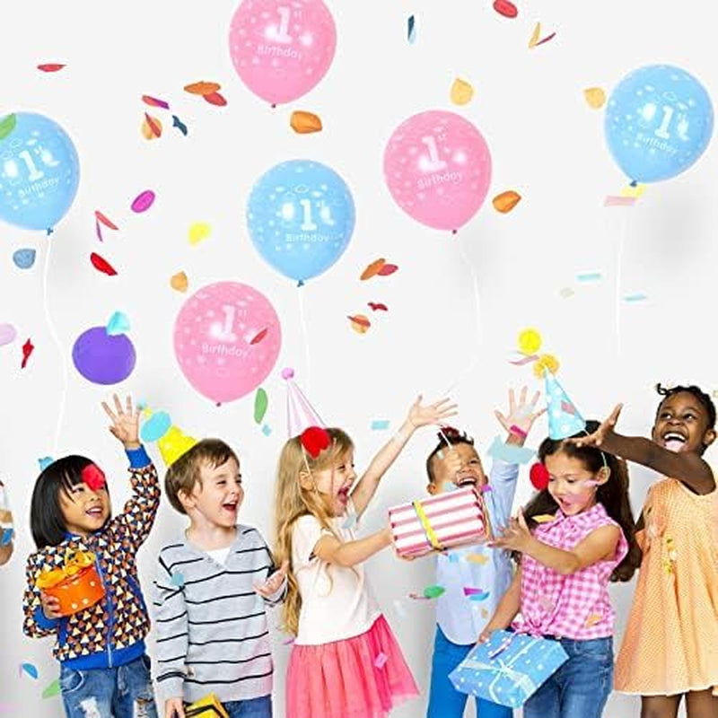 1St Birthday Pink Balloons - Happy 1St Birthday Decorations for Baby Girl'S Party, Pack of 10 with Spare & Ribbon