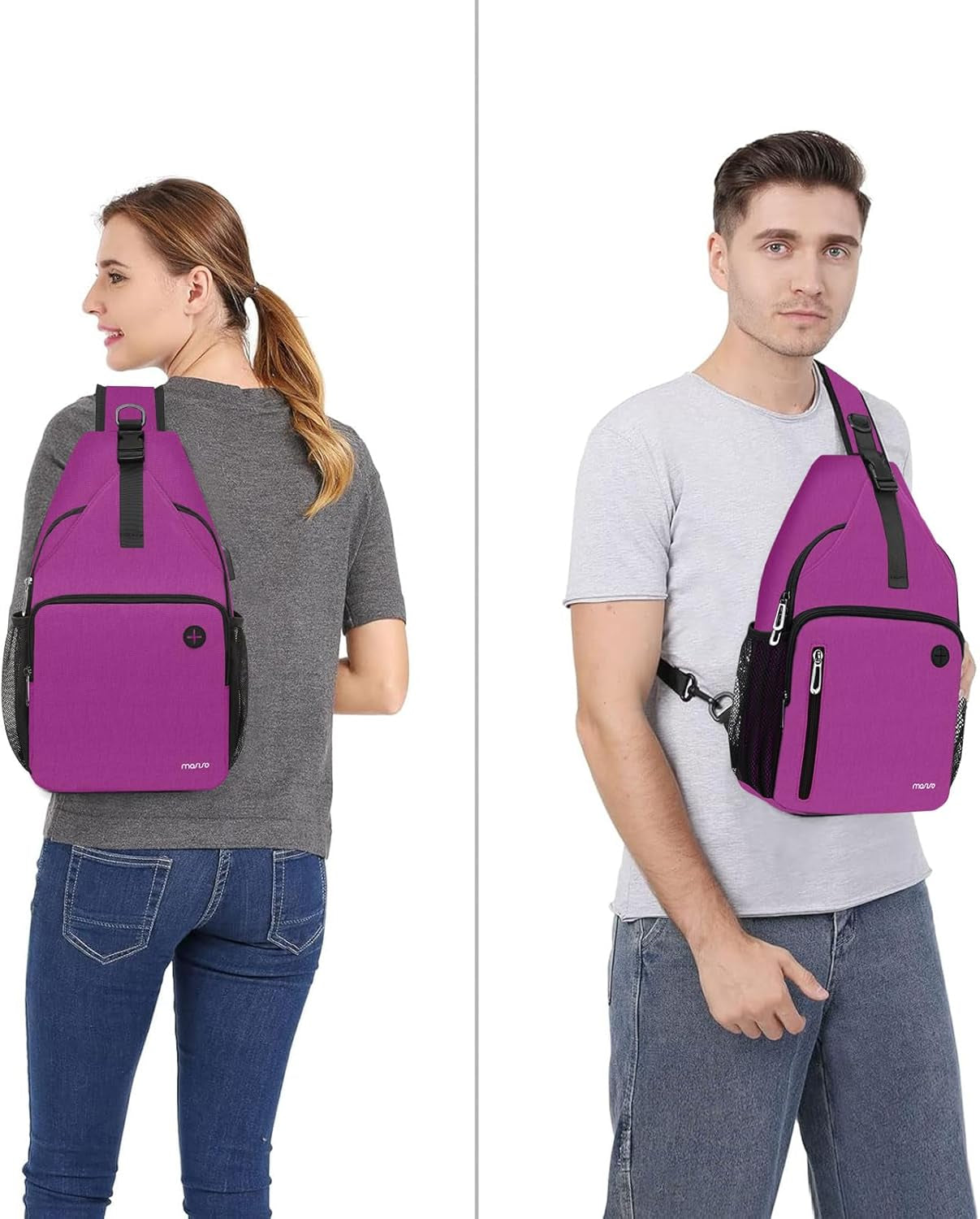 Sling Backpack Bag, Crossbody Shoulder Bag Travel Hiking Daypack Chest Bag with Front Square Pocket&Usb Charging Port