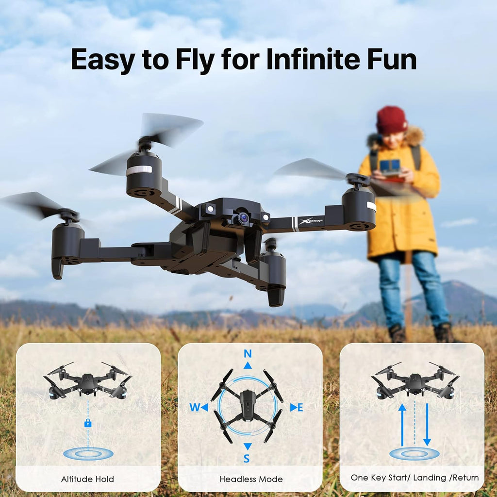 Drone with Camera for Adults & Kids, Skyquad Drone Foldable 1080P FPV Drone W/3 Batteries & Carrying Case,Rc Quadcopter of 30 Mins Flight Time,120°Fov,Voice&Gesture Control,One-Key Return,3D Flip