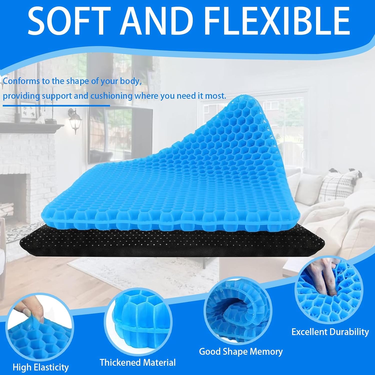 2 Piece Soft Sitter Cushion, Soft Sitter Gel Cushion, Honeycomb Seat Cushion, 38 * 30 * 1.2Cm, for Office, Car, Wheelchair, Gaming Chair