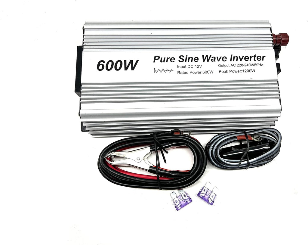 600W Pure Sine Wave Inverter 12V to 230V AC with BS Socket,Dc5V 2 Amp USB Output.