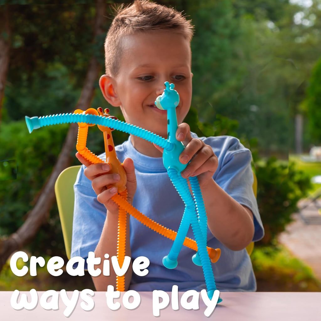 4 Pieces LED Telescopic Suction Cup Giraffe Toy,S | Easter Basket Stuffers, Shape Changing Telescopic Tube Fidget Toys: Pop Fidget Tubes Sensory Toys for Girls Boy