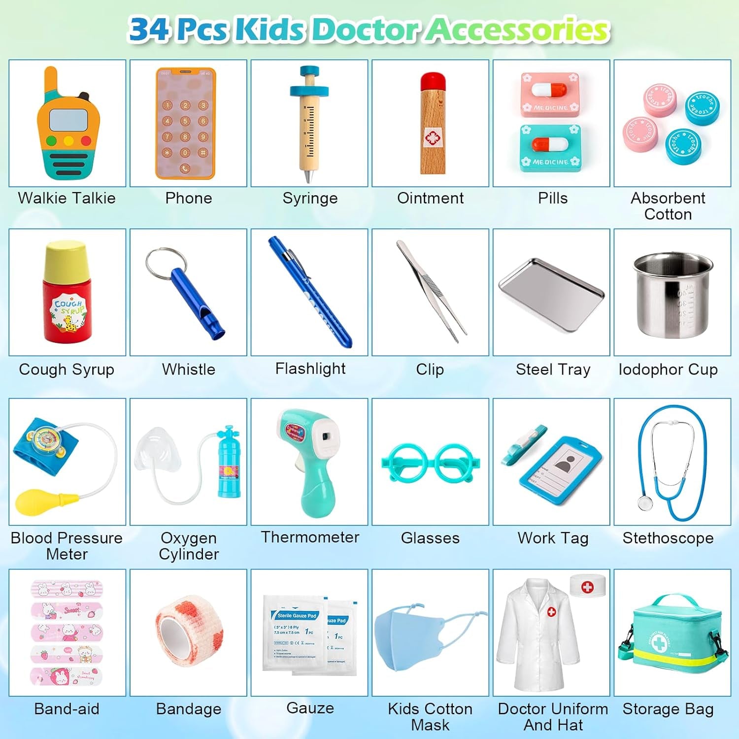 Doctor Kit for Kids, 34 Pcs Pretend Playset for Toddlers, Doctor Kit for Toddlers 3-5, with Medical Bag, Stethoscope and Other Accessories, for Boys and Girls Fun Role Playing Game