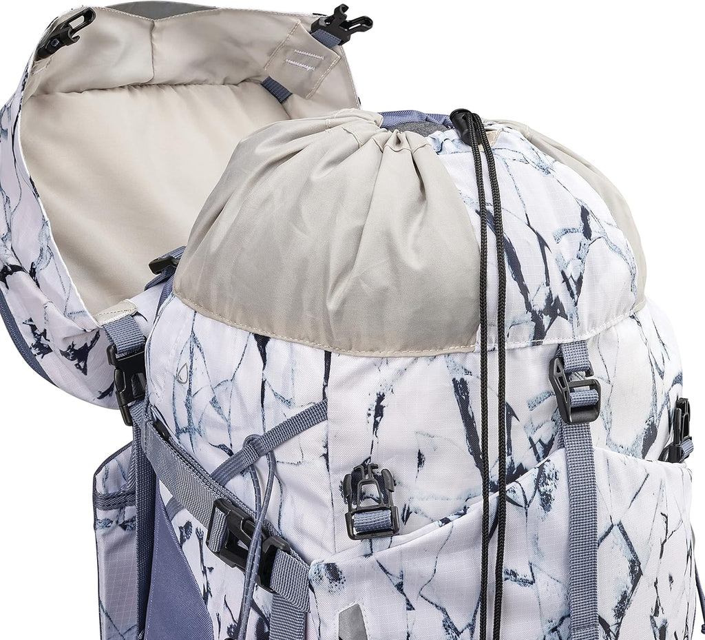 Pathway 2.0 Backpack with Hydration Storage Sleeve, for Hiking, Biking, Camping, Traveling, White Cracked Ice/Grey Blue, 60L
