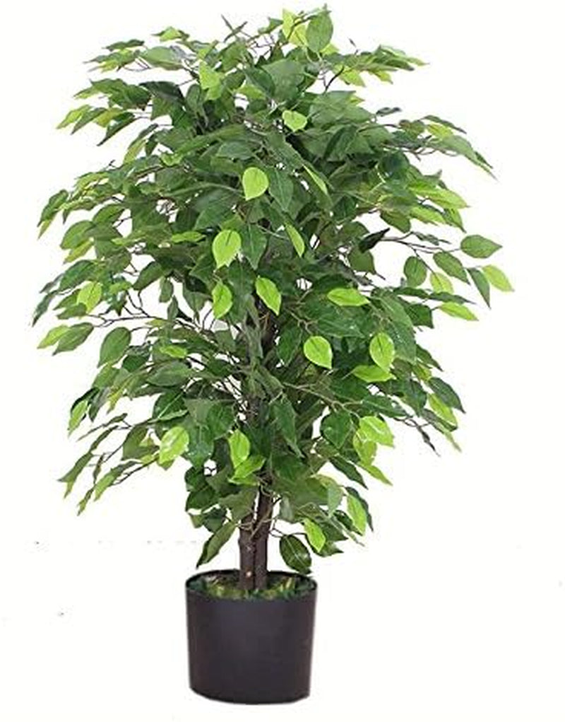 - 7088 Design UK 90Cm Artificial Ficus Tree/Plant-Large Bushy Shape Black Plastic Pot, Green Bushy Ficus